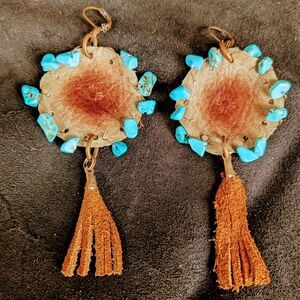 Hand Crafted Turquoise and Brown Earrings